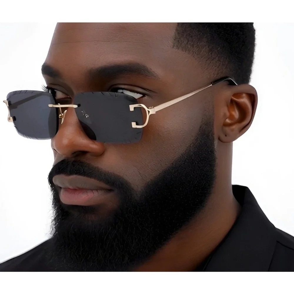 Men Sunglasses Fashion Designer‎ Rimless Square Frame Shades Retro Diamond Cut